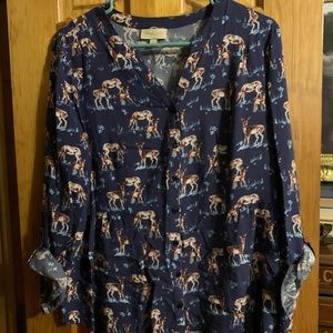 ModCloth Deer print blouse. Size Large.